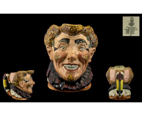 Royal Doulton - Unique Hand Painted Character Jug ' The Clown ' Without Hat, Style One, Variation 2, LIght Brown Hair, Multi 