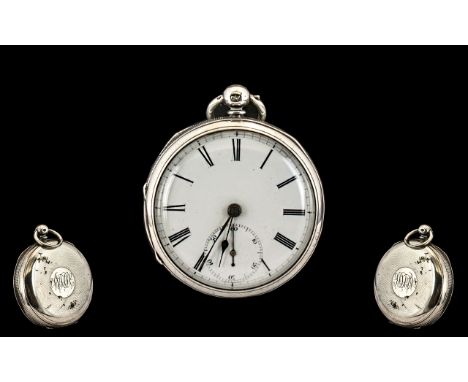 Joseph Taylor of Pontefract Sterling Silver Cased Keywind English Lever Pocket Watch with white enamel dial.  Hallmark Cheste
