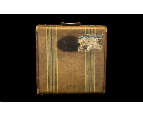 Vintage Suitcase with White Star Line Sticker.  Lovely vintage case, striped pattern, inner with pockets and straps, two lock