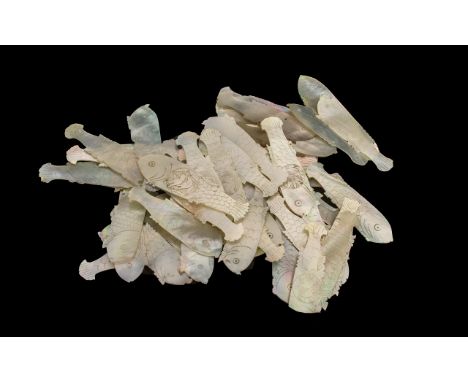 Antique Chinese Mother-of-Pearl Gaming Counters, large amount of 19th century Chinese gaming tokens in the form of fish, over