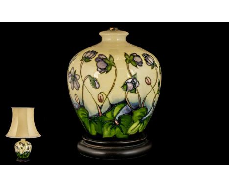 Moorcroft - Pleasing Tubelined Ovoid Shaped Lamp Vase ' Spring Flowers ' Design. Height with Shade 19.5 Inches - 50 cm. 