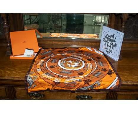 Hermes Scarf 'Jue des Omnibus Ei Dames Blanch'.  Hermès "Jeu des Omnibus et des Dames Blanches" silk twill scarf designed by 