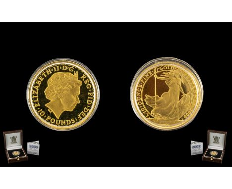 Royal Mint Limited &amp; Numbered Edition Britannia Gold Proof Struck £10 Pound Coin.  Date 2000.  Weight 3.42 grams. 1/10 of