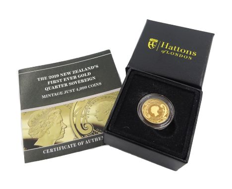 2019 New Zealand's first gold quarter sovereign, with certificate Condition Report Click here for further images, condition, 
