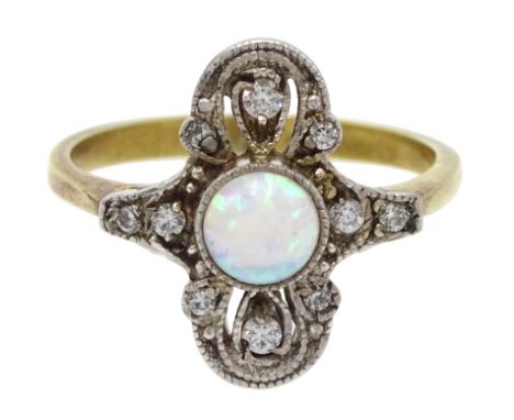 Silver-gilt opal and stone set dress ring, stamped SIL Condition Report Click here for further images, condition, auction tim