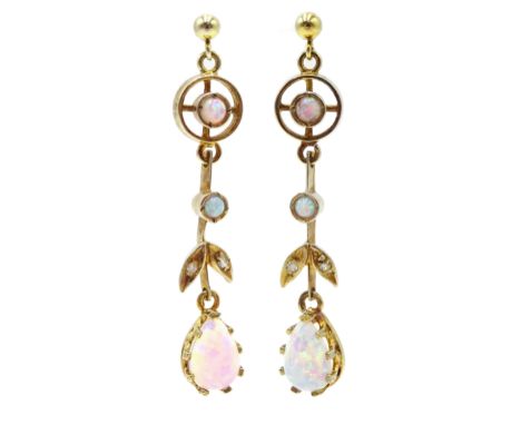 Pair of silver-gilt opal pendant earrings  Condition Report Click here for further images, condition, auction times & deliver