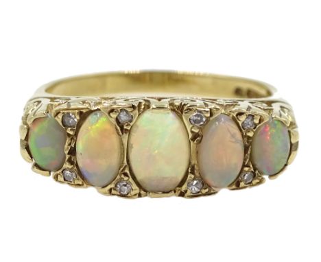9ct gold opal and diamond ring, hallmarked Condition Report Approx 4gm, size OClick here for further images, condition, aucti