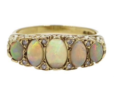 9ct gold opal and diamond ring, hallmarked Condition Report Approx 4gm, size OClick here for further images, condition, aucti