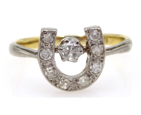 Gold old cut diamond horseshoe ring, stamped 18ct Condition Report Approx 2.7gm, size N, head = 9mmx 9mmClick here for furthe