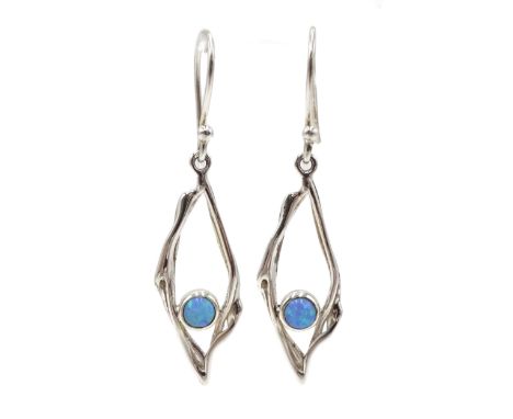 Pair of silver opal pendant earrings, stamped 925 Condition Report Click here for further images, condition, auction times & 