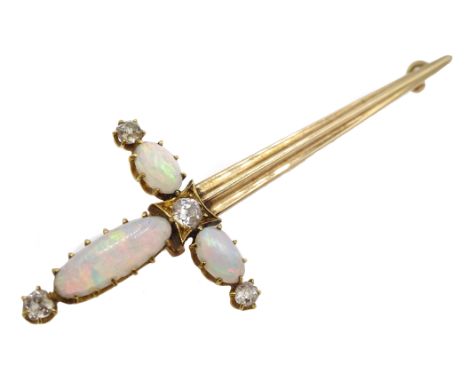 Victorian gold opal diamond sword brooch Condition Report Approx 4.1gm, length = 60mm