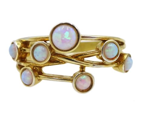 Silver-gilt multi set opal ring,stamped SIL Condition Report Size N-OClick here for further images, condition, auction times 