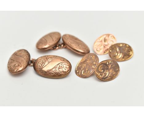 TWO PAIRS OF CUFFLINKS, the first a 9ct gold pair of oval cufflinks, chain link fittings, rubbed 9ct hallmark, approximate gr
