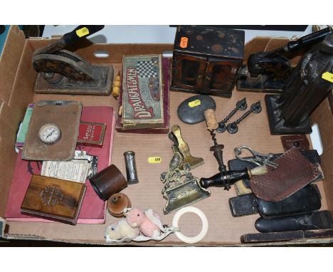 ONE BOX OF COLLECTABLES, to include five razor blades in their original cases, Jordan &amp; Sons punches, two books containin