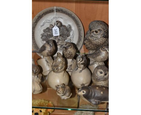 A COLLECTION OF POOLE POTTERY STONEWARE BIRDS AND ANIMALS, to include figures of owls, wrens, robins, mice, a seal, etc, and 