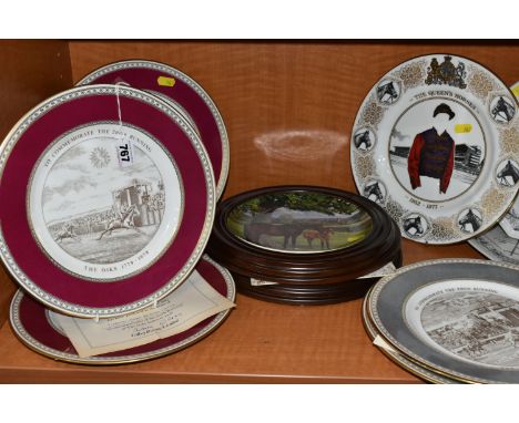 A COLLECTION OF ELEVEN EQUESTRIAN THEMED COLLECTORS PLATES, including a set of six Caverswall limited edition plates 'To Comm