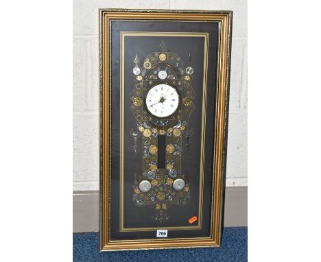 A KEN BROADBENT CLOCK MONTAGE WITH QUARTZ MOVEMENT, in a gilt frame and glazed, overall height 69cm (Condition Report: appear