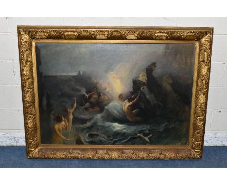 AFTER SIMONDY, THE TRIUMPH OF APHRODITE, mythical stormy seascape with horses, nymphs, seagulls and other beasts of the water
