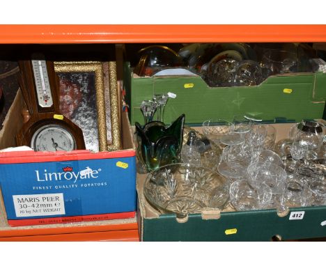 THREE BOXES OF VINTAGE GLASSWARE AND DECORATIONS including vintage atomiser, a pair of Royal Doulton Crystal Candlesticks, a 