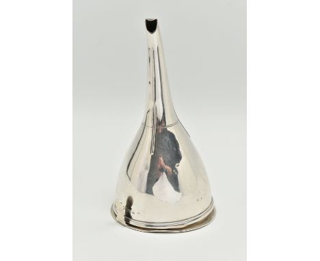 A GEORGE III SILVER WINE FUNNEL, polished funnel engraved monogram, with strainer insert, hallmarked 'Walter Brind' London 18