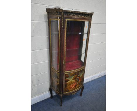 A LOUIS XV STYLE MAHOGANY SINGLE DOOR VITRINE, with foliate gilt metal mounts, pierced gallery, triple glazed panels enclosin