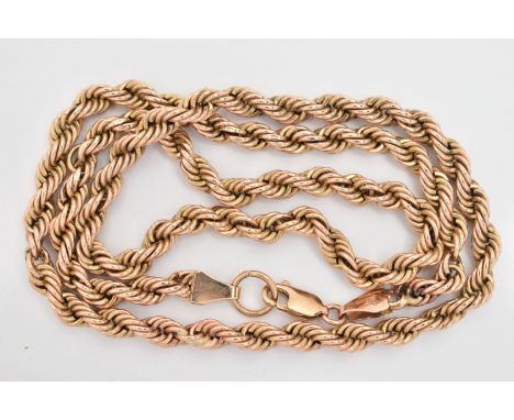 A 9CT GOLD ROPE TWIST CHAIN, fitted with a lobster clasp, hallmarked 9ct London import, length 460mm, approximate gross weigh