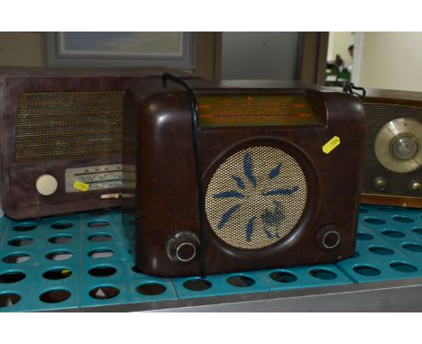 A BUSH DAC 90A BAKELITE RADIO, with a wooden cased Sobell Model 401 radio and an un-named Bakelite radio, not tested, all wit