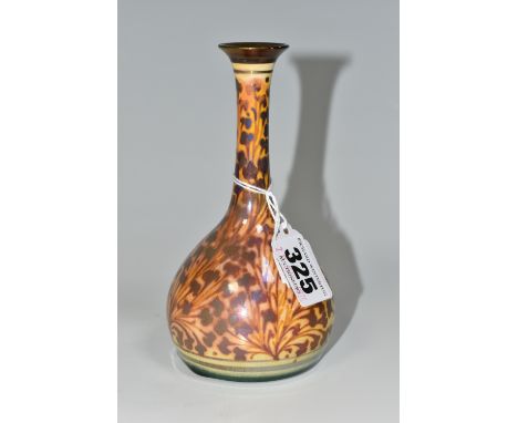 A PILKINGTON'S BUD VASE, with foliate decoration on a yellow ground, model no 2598, impressed P and B mark to base, height 14