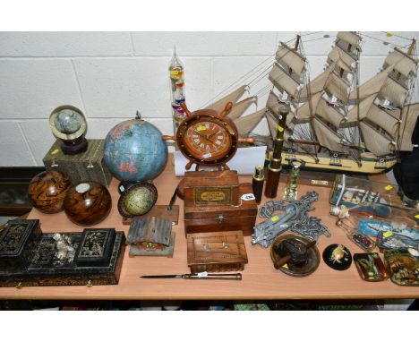 A QUANTITY OF NAUTICAL THEMED COLLECTABLES, to include four Ship's in bottles, four vintage 'Sea Life' Lucite ornaments, a sm