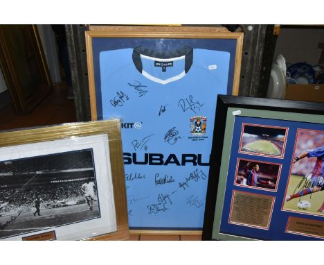 FOOTBALL MEMORABILIA, Five framed photographs comprising Gordon Banks 'The Greatest Save' signed by Gordon Banks, 62cm x 47.5