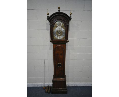 A GEORGE II WALNUT ONE-MONTH DURATION LONGCASE CLOCK, BY SAMUEL STRETCH OF BRISTOL, circa 1730, the five finned pillar moveme