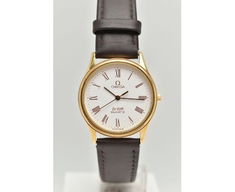 A GENTS 'OMEGA DE VILLE' WRISTWATCH, quartz movement, round white dial signed 'Omega De Ville, Quartz', Roman numerals, in a 
