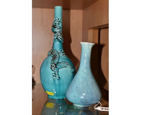 A WYSE &amp; ISLE HOLYROOD VASE AND AN UNMARKED BURMANTOFTS STYLE DRAGON VASE, comprising a Holyrood vase, mottled pale green