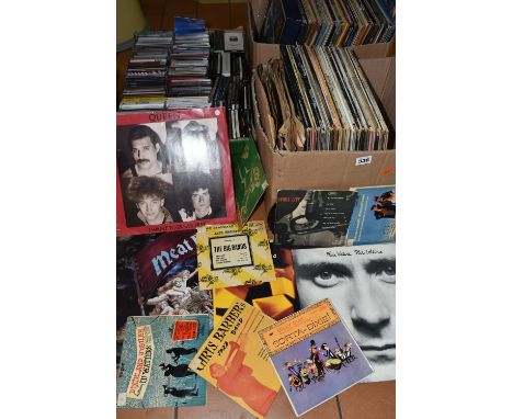 THREE BOXES OF RECORDS AND CDS, to include over one hundred vinyl LPs and 12'' singles, by artists to include Queen, The Monk