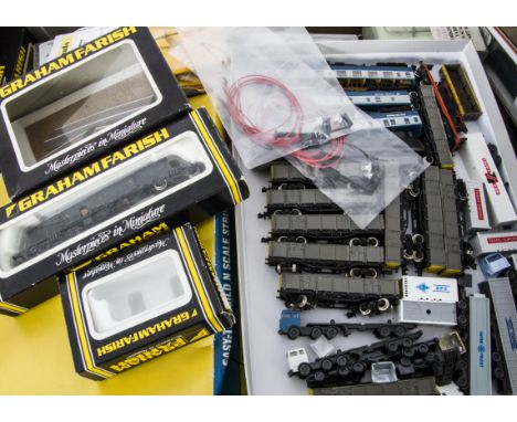 N Gauge Accessories and Rolling Stock,  a collection of unboxed rolling stock including a rake of ten unmarked open wagons, s