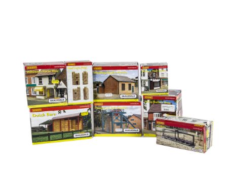 Hornby 00 Gauge Scaledale Buildings, R8573 Dutch Barn, R8751 Hislop Barbers Shop, R8698 Normoyle Folly, R8741 Purifiers, R870