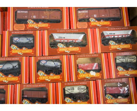 Hornby 00 Gauge groups of Wagons, R094 Pilkington Wagon (4), R007 United Dairies Milk Tank wagon (5), R239 BR Mineral Wagon S