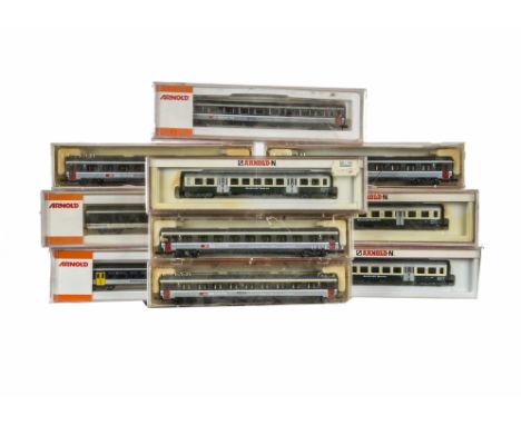 Arnold and Ibertren N Gauge various SBB Coaches, Arnold Sudostbahn 3706 and 3707 (2), Express Passenger light/dark grey 3734,