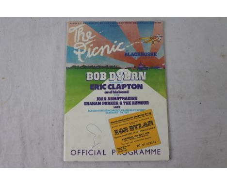 Music Memorabilia - Concert programme and ticket for Bob Dylan at Blackbushe Aerodome on 15th July 1978 with Eric Clapton & G