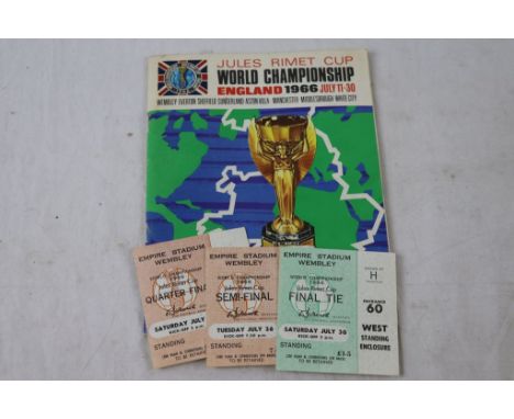 World Cup 1966 - Three Wembley match tickets to include Final between England & West Germany, Semi Final England v Portugal a
