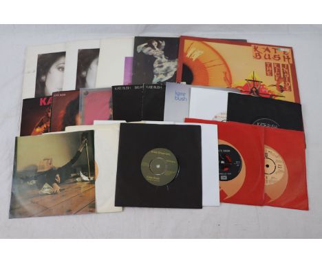 Vinyl - Five Kate Bush LPs plus 16 45s to include The Kick Inside, Never For Ever, Hounds of Love, The Whle Story x 2 with th