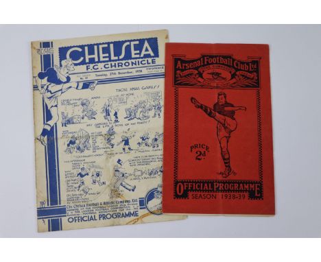 Two Leeds United pre War away football programmes at Arsenal 05/11/38 & Chelsea 27/12/38