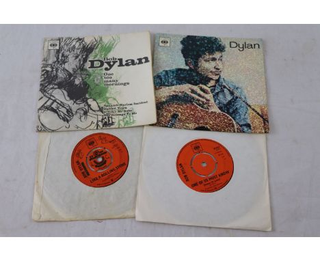 Vinyl - Two Bob Dylan EPs Dylan CBSEP6051 and One Too Many Mornings CBSEP6070 plus 45s Like a Rolling Stone and One of Us Mus