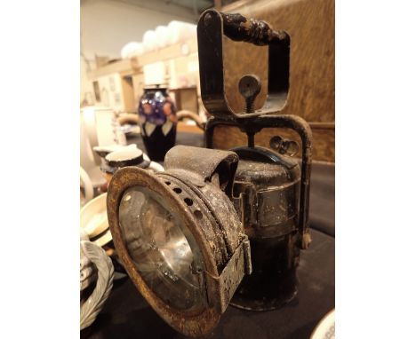 Antique handheld carbide lamp by Crestella Engineering Co. reg no 878136