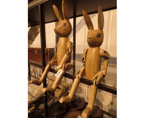 Two wooden shelf rabbits tallest H: 57 cm 