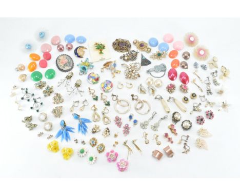 An assorted collection of vintage &amp; later costume jewellery. The lot to include; brooch pins, earrings, clip on earrings,