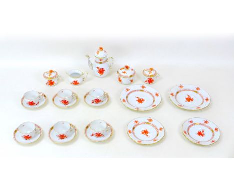 A Herend hand painted part coffee set, decorated in the Chinese Bouquet Rust pattern, comprising coffee pot, cream jug, lidde