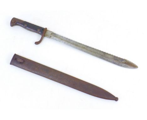 A WWI German M1898/05 sawback bayonet, by 'Weyersberg Kirschbaum &amp; Cie' and dated 1916, blade length 35cm, overall length