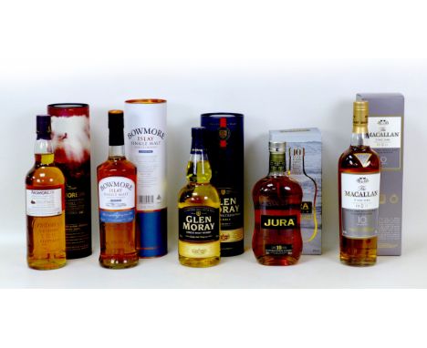 Five bottles of single malt Scotch whisky, comprising a Macallan 10 year old, a Jura 10 year old, together with bottles of Ar