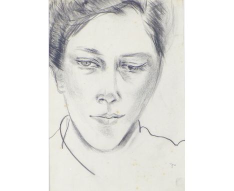 Jean Shepeard (British, 1904-1989): pencil portrait of Dame Wendy Hiller (1912-2003), signed with a monogram, with label refe